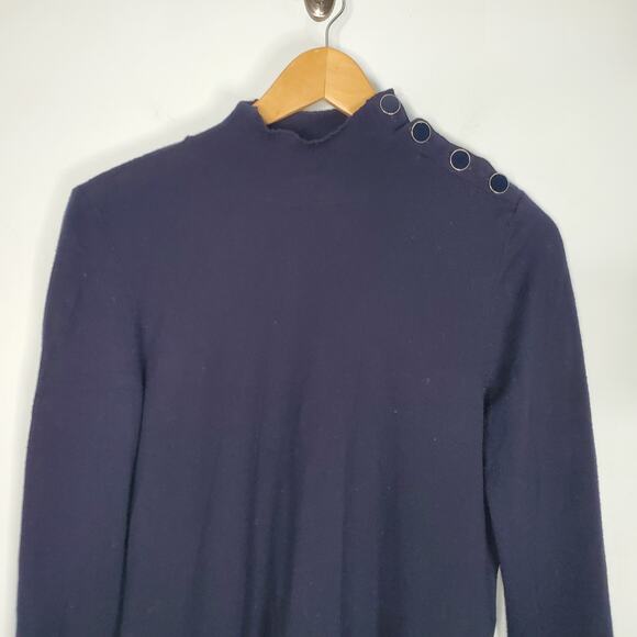 Sézane Jacob Jumper Sweater Navy Blue Merino Wool High Neck Buttons Size Small - Picture 5 of 11